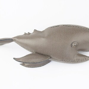 Leather Handmade Medium Grey Sperm Whale, Sea Creatures Home Decoration, Room Decor, stuffed animal image 2