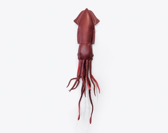 Limited edition* Burgundy leather giant squid with suckers, Home Decoration, wall decor, stuffed animal, craft