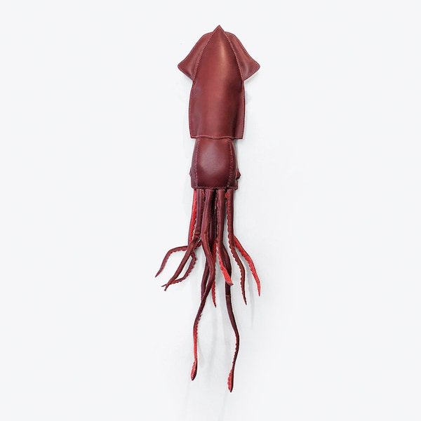 Limited edition* Burgundy leather giant squid with suckers, Home Decoration, wall decor, stuffed animal, craft