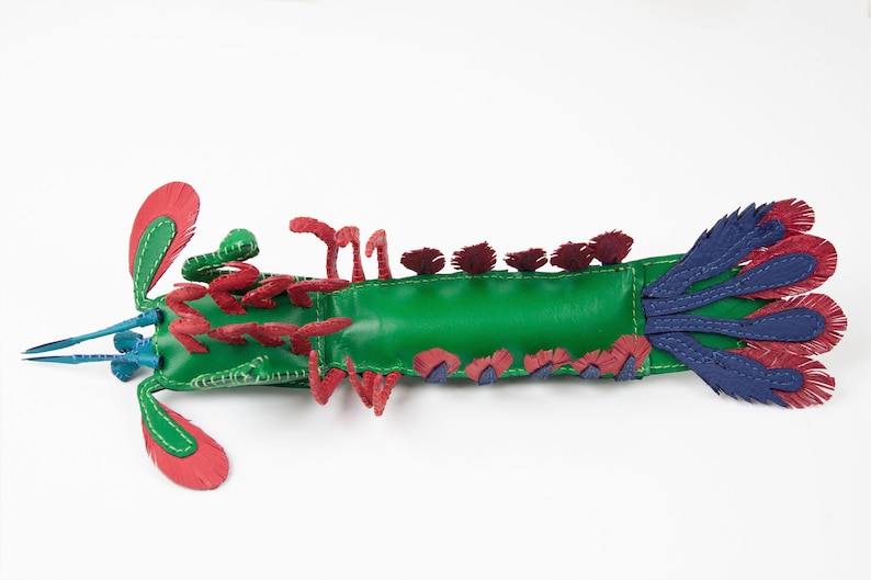 Handmade leather peacock mantis shrimp, Home decoration, collectable, aquatic art, stuffed animal, display art image 2