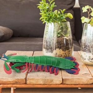 Handmade leather peacock mantis shrimp, Home decoration, collectable, aquatic art, stuffed animal, display art image 9