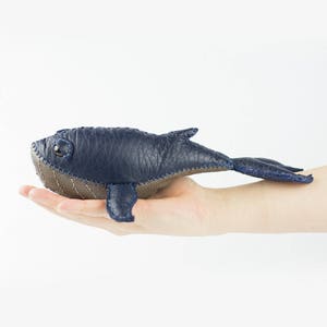 Leather Handmade Blue Whale Art, Leather Craft Whale Figurine, home decoration, stuffed toy, whale toy image 9
