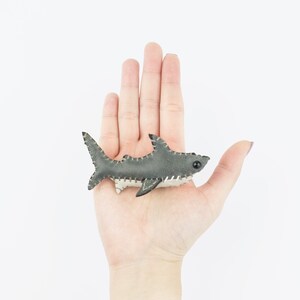 Leather handmade reef shark brooch, leather collectables, fashion brooch image 1