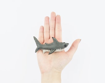 Leather handmade reef shark brooch, leather collectables, fashion brooch