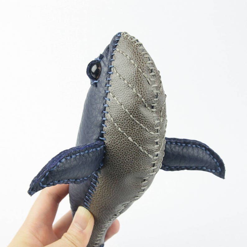 Leather Handmade Blue Whale Art, Leather Craft Whale Figurine, home decoration, stuffed toy, whale toy image 6