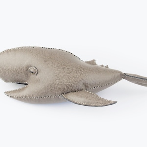 Leather Handmade Medium Grey Sperm Whale, Sea Creatures Home Decoration, Room Decor, stuffed animal image 1