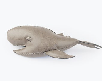 Leather Handmade Medium Grey Sperm Whale, Sea Creatures Home Decoration, Room Decor, stuffed animal