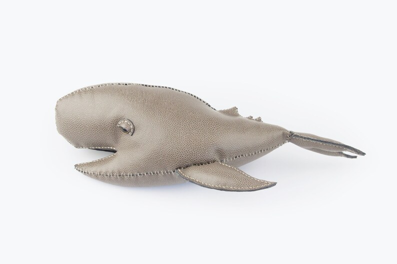 Leather Handmade Medium Grey Sperm Whale, Sea Creatures Home Decoration, Room Decor, stuffed animal image 1