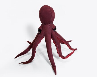 Limited edition* Wine leather octopus with suckers, Genuine Leather, Home Decoration, Kids Room Decor, stuffed animal, leather craft