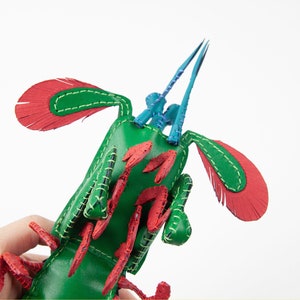 Handmade leather peacock mantis shrimp, Home decoration, collectable, aquatic art, stuffed animal, display art image 7