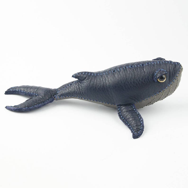 Leather Handmade Blue Whale Art, Leather Craft Whale Figurine, home decoration, stuffed toy, whale toy image 3
