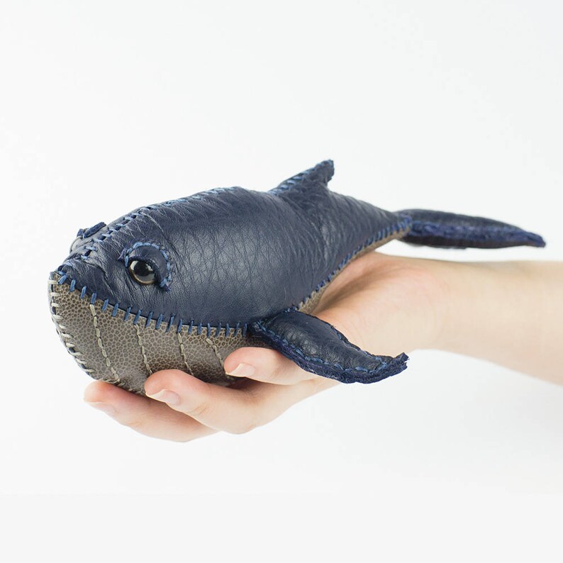 Leather Handmade Blue Whale Art, Leather Craft Whale Figurine, home decoration, stuffed toy, whale toy image 8