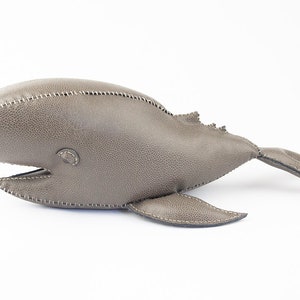 Leather Handmade Medium Grey Sperm Whale, Sea Creatures Home Decoration, Room Decor, stuffed animal image 6