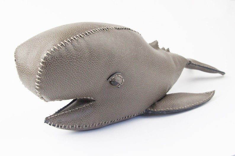 Leather Handmade Medium Grey Sperm Whale, Sea Creatures Home Decoration, Room Decor, stuffed animal image 4