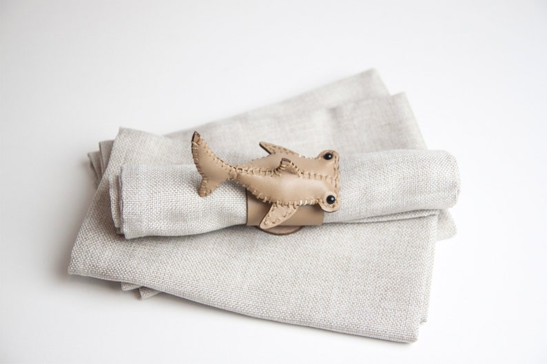 Leather Hammerhead Shark Napkin Rings, Genuine Leather Custom Napkin Rings, Leather table Decor, Shark Art Gift image 7