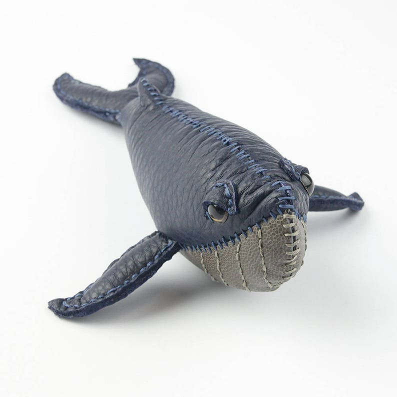 Leather Handmade Blue Whale Art, Leather Craft Whale Figurine, home decoration, stuffed toy, whale toy image 2