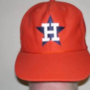 Houston Astros Baseball Hat Solid poly blend Official MLB Licensed Size S/M Orange with Blue Star - Vintage