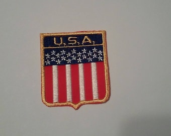 USA Flag Banner United States Red White Blue Large Old School Patch - Vintage