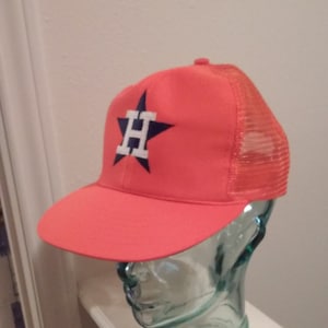 Houston Astros Baseball Hat, Truckers Hat, Official MLB Licensed, Adjustable Size S/M Mesh Sides, Orange with Blue Star - Vintage