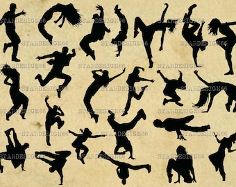 Digitale SVG PNG JPG Breakdancer, ballerini hip hop, donne, uomini, danza, silhouette, clipart, vettore, download immediato