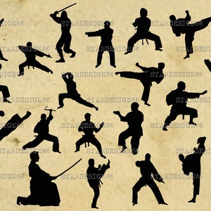 Digital SVG PNG JPG karate, martial arts, sport, kung fu, taekwondo, judo, ju jitsu, aikido, hapkido, vector, silhouette, instant download