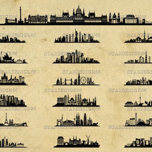 Digital SVG PNG JPG World Cities, skylines, landscape, monuments, metropolis, city scape, clipart, vector, silhouette, instant download