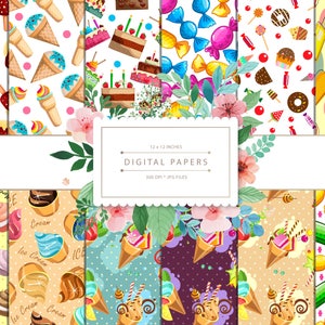 CARTE DIGITALI Modello senza soluzione di continuità con caramelle e dolci / risorse grafiche stampabili, carte per scrapbooking, design di sfondo, download immediato