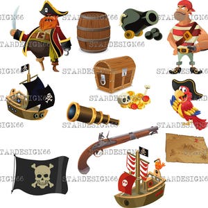 Digital EPS PNG JPG Pirates set, vector, clipart, silhouette, instant download