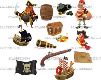 Digital EPS PNG JPG Pirates set, vector, clipart, silhouette, instant download