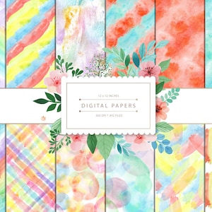 DIGITAL PAPERS Rainbow Watercolor set | graphic resources printable, scrapbook papers, background design, pattern design, instant download