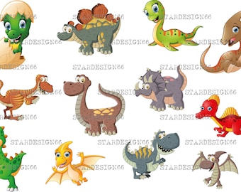 Digital EPS PNG JPG Cartoon dinosaurs, prehistoric animal, clipart, vector, template, instant download