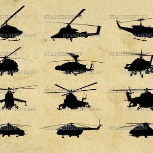 Digitale SVG PNG JPG Elicotteri, silhouette, vettore, clipart, download immediato
