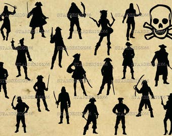Digitale SVG PNG JPG Pirati, ragazze pirata, teschio e ossa, silhouette, vettore, clipart, download immediato