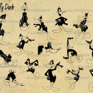 Digitale SVG PNG JPG Duffy Duck, Clipart, Schneidebrett, Silhouette, sofort downloadbar