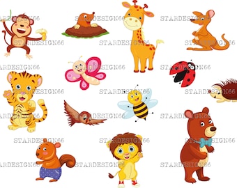 Digital SVG PNG JPG Animals, forest animals, cute animals, woodland animals, zoo safari jungle, clipart, vector,  template, instant download