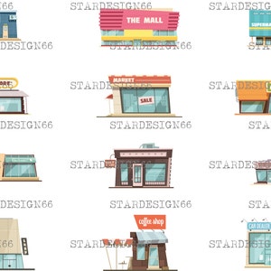 Digital SVG PNG JPG Shops, stores, mini store, the mall, car dealer, electronics, supermarket, clipart, vector, template, instant download