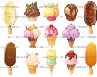 Digital EPS PNG JPG Ice creams, colorful ice cream, dessert, sweets, ice treats, vector, clipart, template, instant download