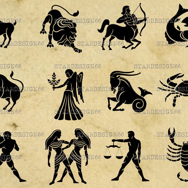 Digitale SVG PNG JPG Segni zodiacali, silhouette, vettore, clipart, download immediato