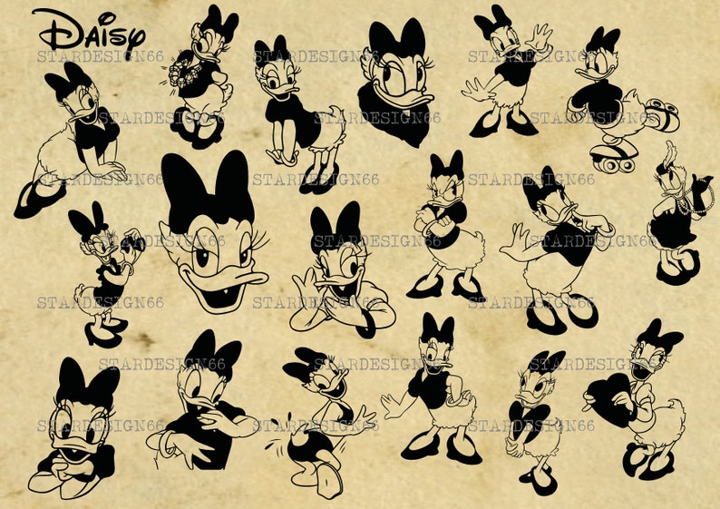 Download Digital SVG PNG JPG Daisy Duck silhouette clipart vector ...