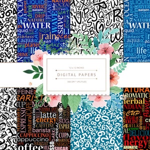 DIGITAL PAPERS Fonts and Numbers | graphic resources printable, scrapbook papers, background design, pattern design, instant download