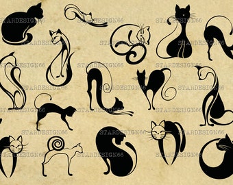 Digital SVG PNG JPG Cats, kitten, silhouette, vector, clipart, instant download