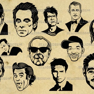 Attori digitali SVG PNG JPG, Ben Stiller, Jim Carrey, Mel Gibson, Tom Cruise, Will Smith, clipart, vettore, silhouette, download istantaneo