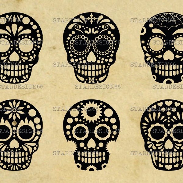 Digital SVG, PNG, JPG, Sugar Skull, Skull Digital Clip Art, Print and Cut, Mexican Skulls, Vector, Silhouette, Instant Download