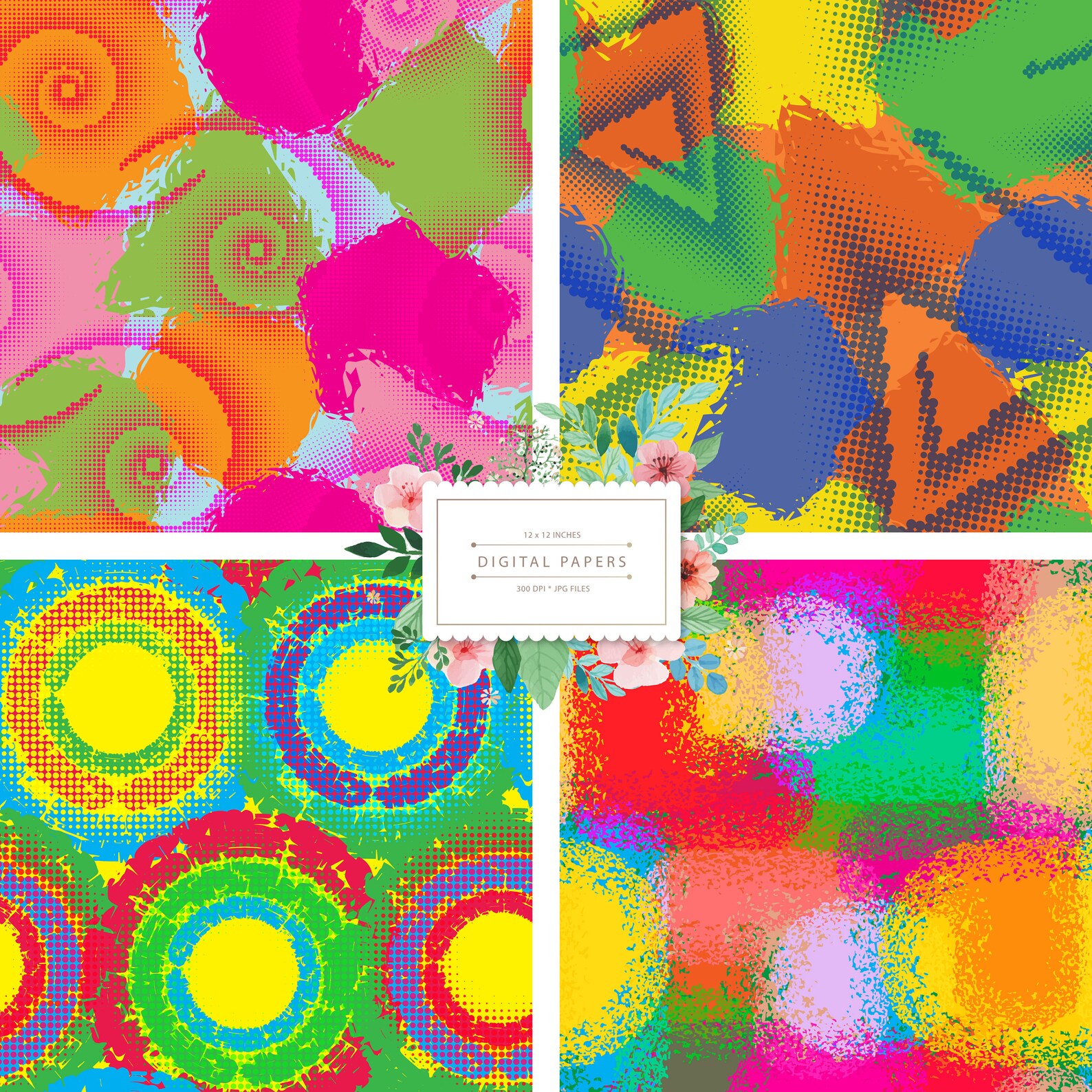 DIGITAL PAPERS Colorful Seamless Patterns Graphic Resources | Etsy