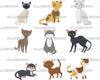 Digital EPS PNG JPG Cats, animals, kitten, cute cats, pets, vector, clipart, template, instant download