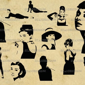 Digitale SVG PNG JPG Audrey Hepburn, sagoma, vettore, clipart, download istantaneo