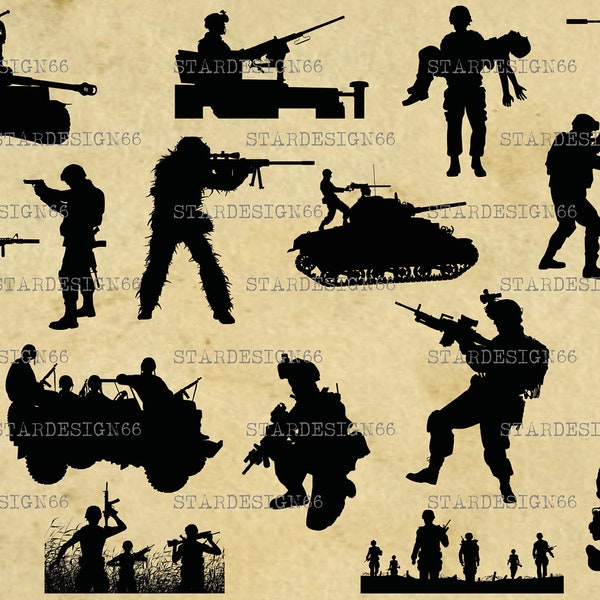 Digitale SVG PNG JPG Soldati, esercito, fucile automatico, cecchino, vettore, silhouette, download istantaneo