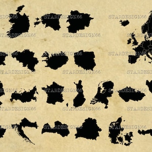 Digitale SVG PNG JPG Paesi europei, mappe, confini, vettore, clipart, silhouette, download onmiddellijk