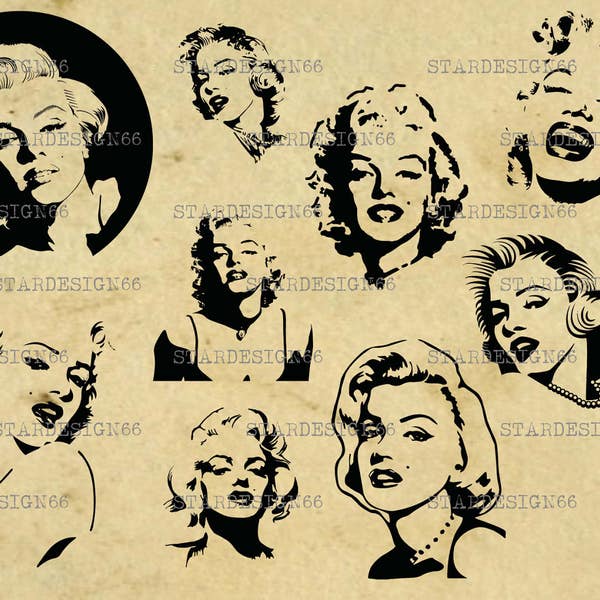 Digitale SVG PNG JPG Marilyn Monroe, sagoma, vettore, clipart, download immediato