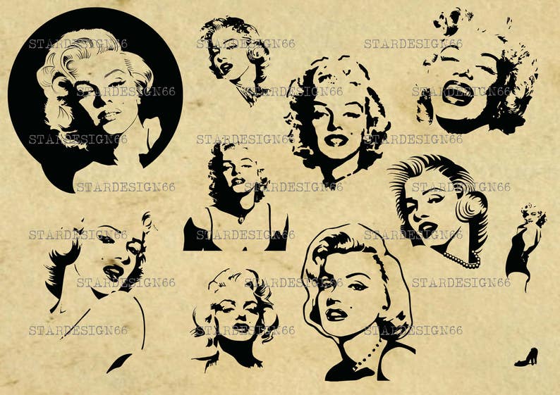 Digitale SVG PNG JPG Marilyn Monroe, sagoma, vettore, clipart, download immediato image 1